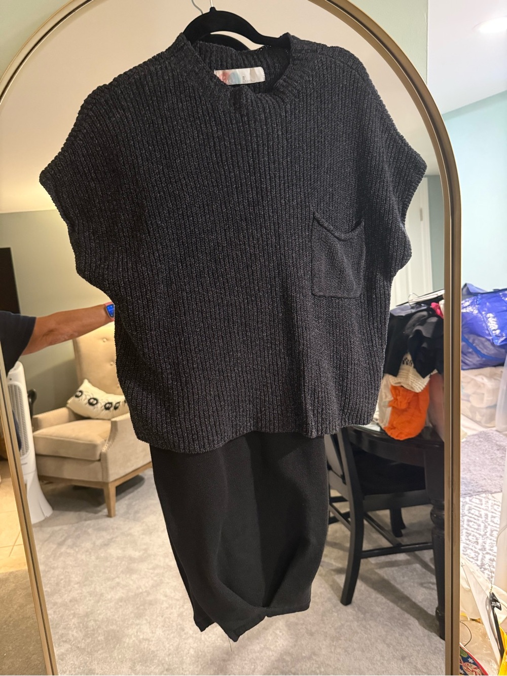 Free People Freya Set. Black Ribbed Crewneck Sweater and Knit Pants. Soft. XL